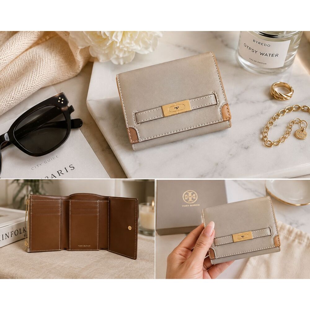 TORY BURCH‎ Lee Radziwell T Leather Wallet Gray
